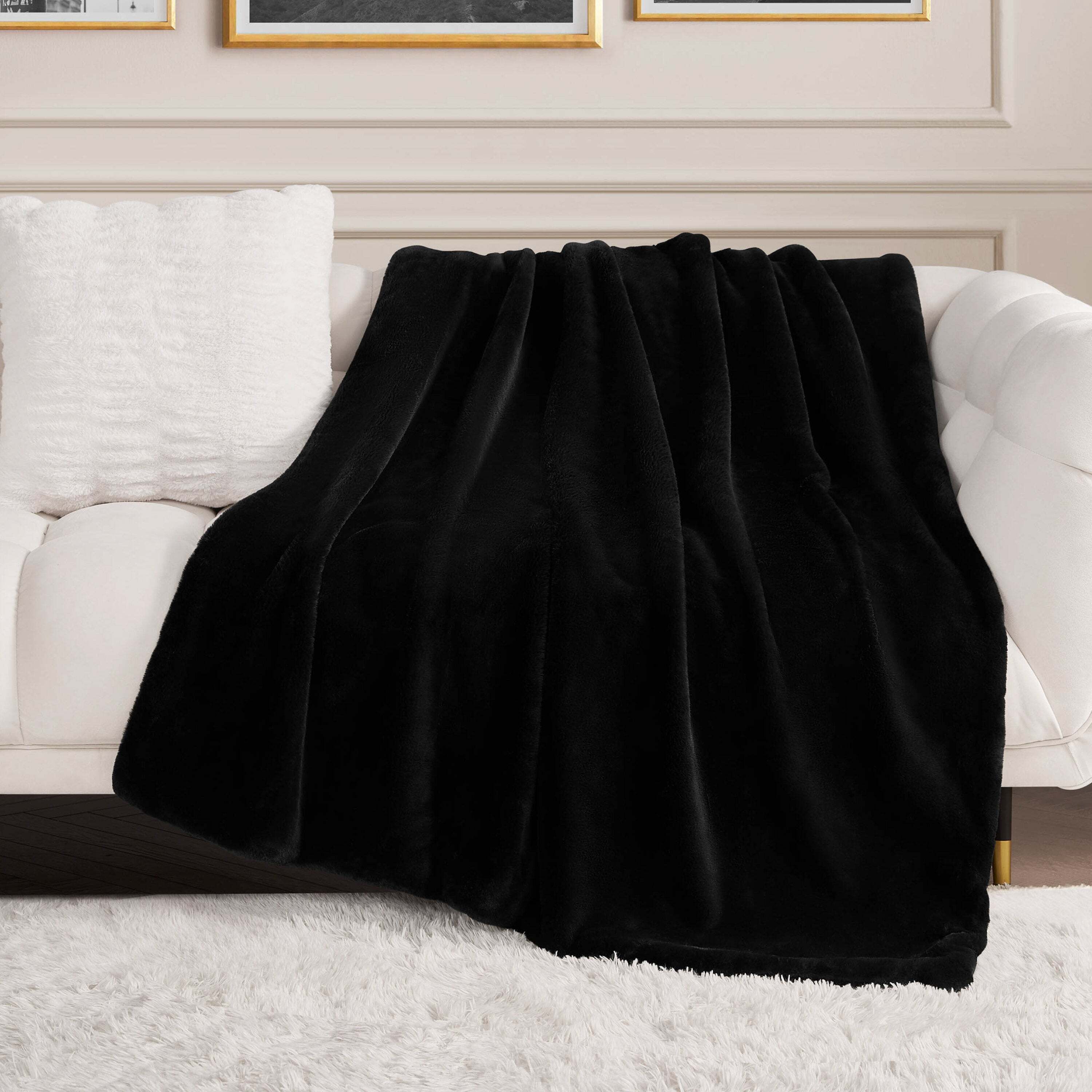 Solid Rabbit Mink Faux Fur Throw Blanket